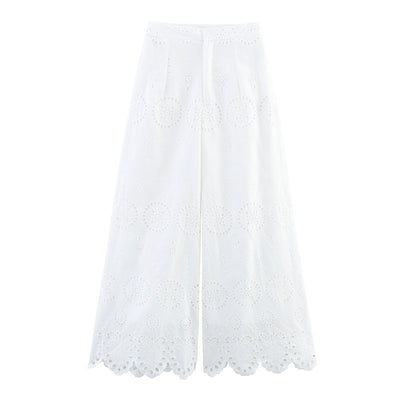 Casual And Sweet Artistic Cotton Hollow-out Cropped Pants