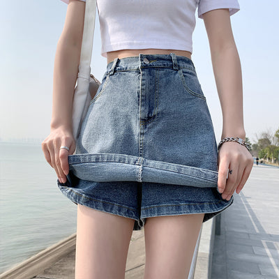 Light-proof Jeans Skirt With Hip Bag