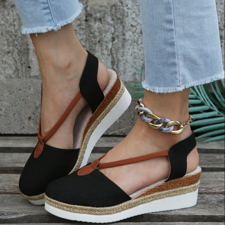 Women's Summer New Wedge Plus Size Closed Toe Back Empty Rope Bottom Sandals