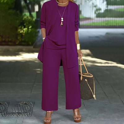 Women's Plus Size Casual 3-Piece Set Open Front Cardigan Sleeveless Vest Pants Solid Color Lounge Set