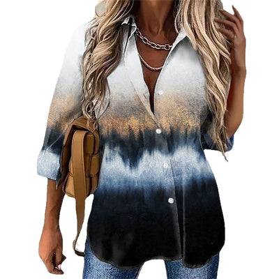 Spring NEW Long Sleeve Lapel Print Women's Shirt