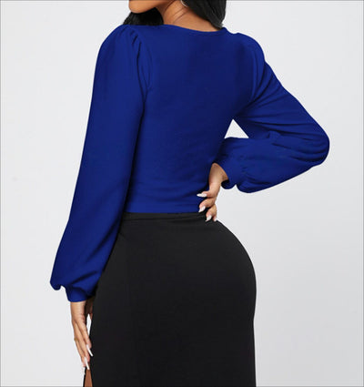 Ladies' Elegant Temperament Versatile Solid Color Long Sleeved Shirt Top