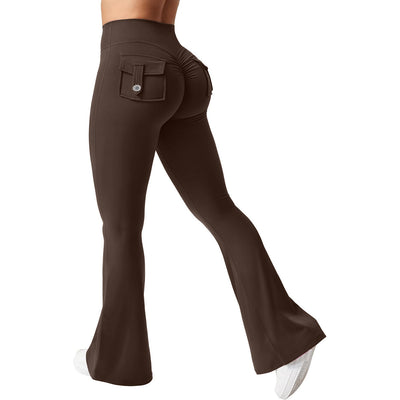 Yoga Peach Hip Pocket Flared Pants For Quick Drying And Abdominal Compression, Small Sexy Pants