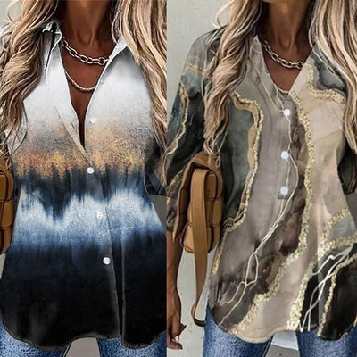 Spring NEW Long Sleeve Lapel Print Women's Shirt
