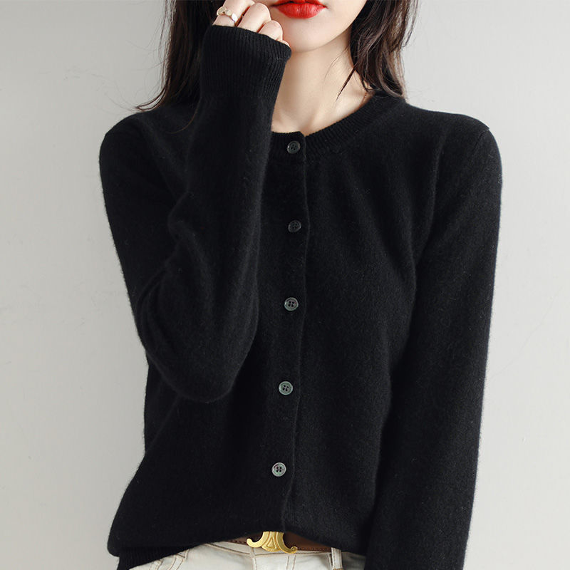Round Neck Knitted Cardigan Coat For Women