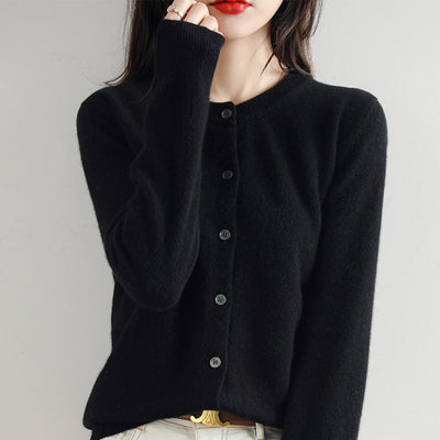 Round Neck Knitted Cardigan Coat For Women