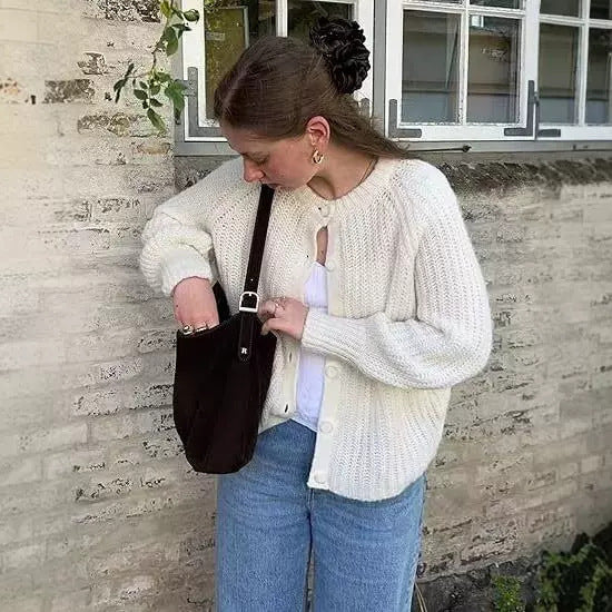 Women's Puff Sleeve Knitted Cardigan Sweater