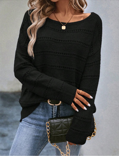 Pointelle Knit Drop Shoulder Sweater