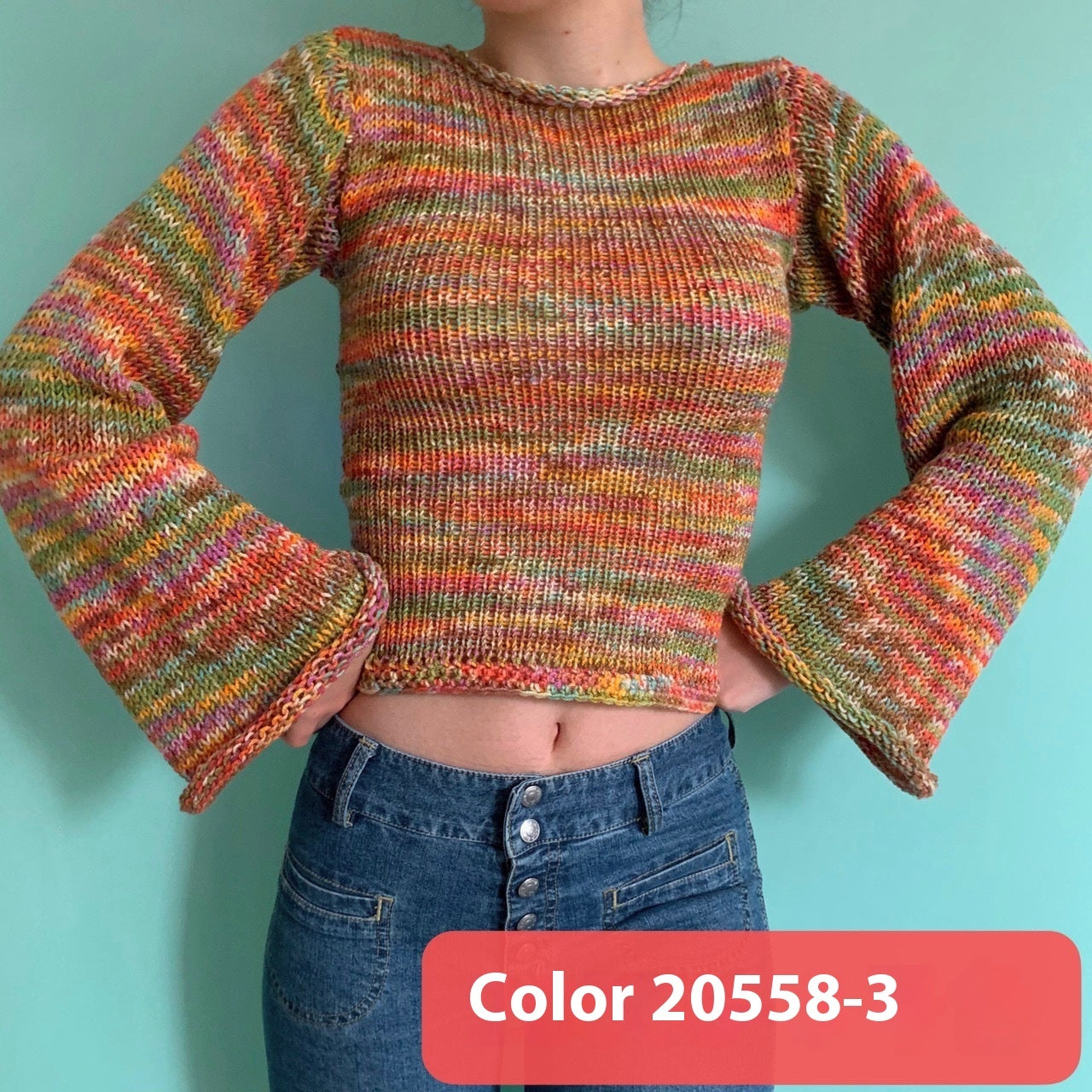 Autumn And Winter Women's Pullover Stripe Round Sweater Loose Plus Size Rainbow Sweater
