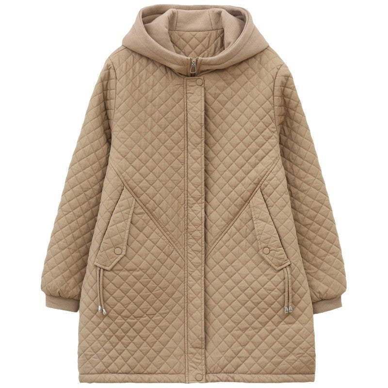 Women's Rhombus Cotton-padded Mid-length Loose Fleece-lined