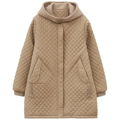 Women's Rhombus Cotton-padded Mid-length Loose Fleece-lined