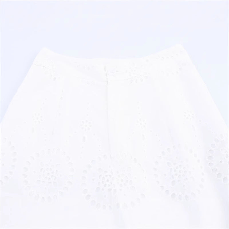 Casual And Sweet Artistic Cotton Hollow-out Cropped Pants