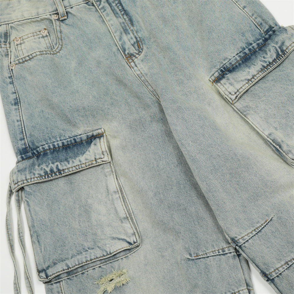 Fashion Washing Hole Cargo Jeans Men