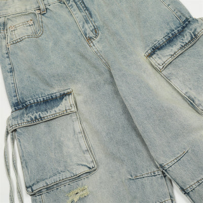 Fashion Washing Hole Cargo Jeans Men