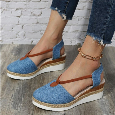 Women's Summer New Wedge Plus Size Closed Toe Back Empty Rope Bottom Sandals