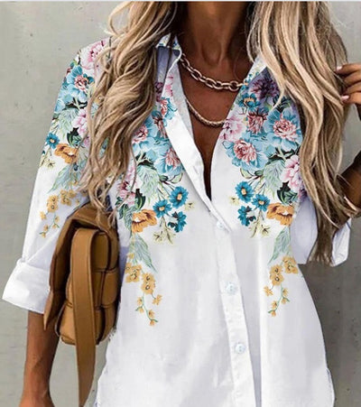 Spring And Summer New Fashionable Printed Collar Long Sleeved Shirt For Women
