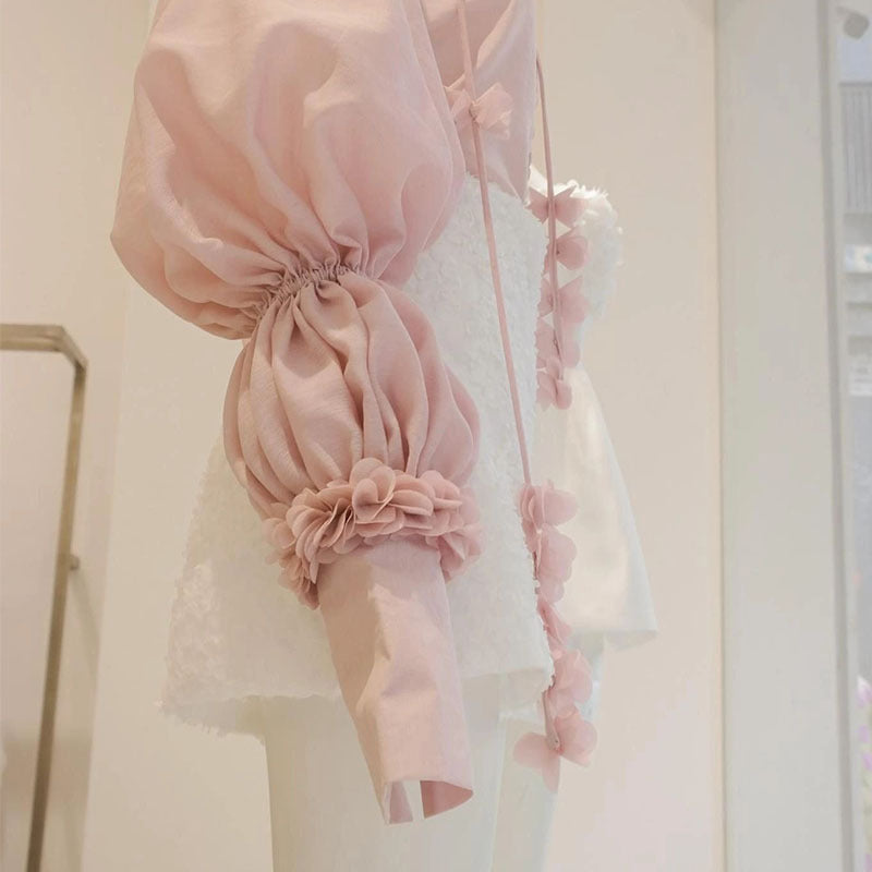 Shirt Three-dimensional Flower Shorts Set For Women