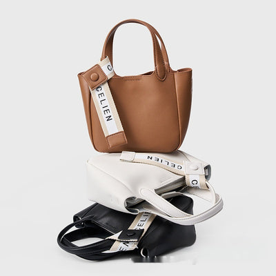 Cattlehide Leather Cross Body Bucket Bag