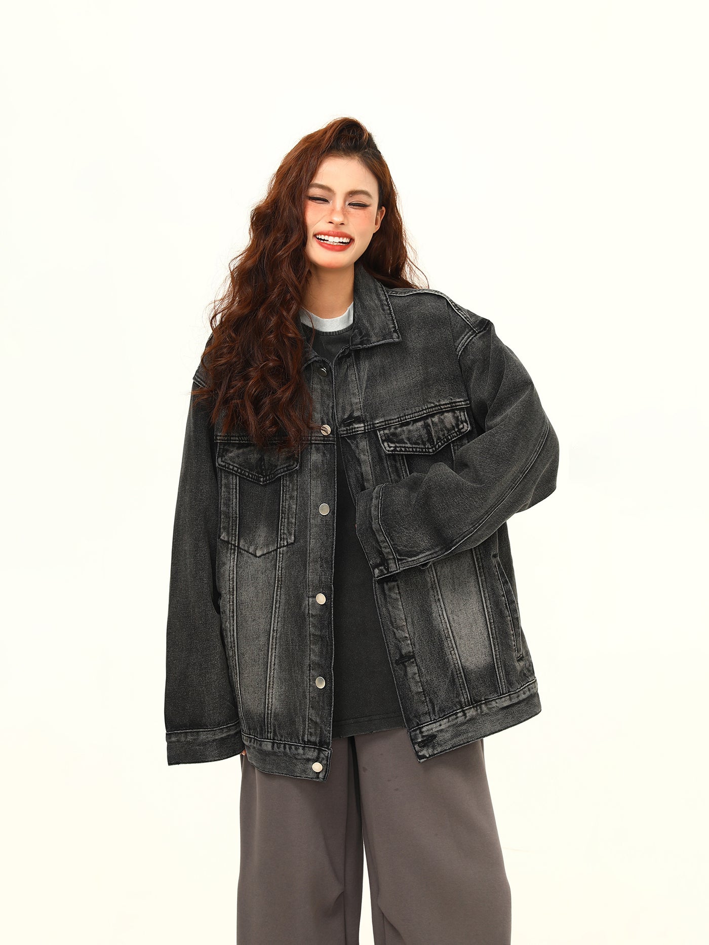 Washed-out Vintage Blue Denim Coat Couple Jacket