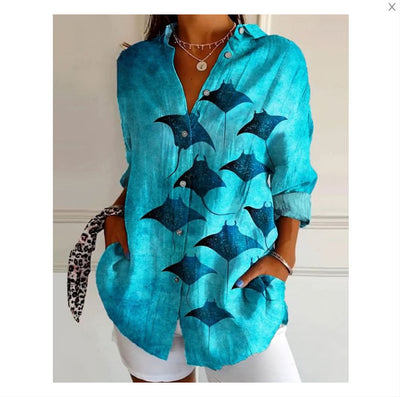 New Women's Long Sleeved Shirt For Summer Fashion, 3D Printed Shirt With Floral Pattern