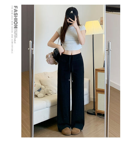 Straight Sports Pants Female High Waist Drooping