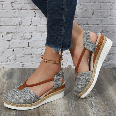 Women's Summer New Wedge Plus Size Closed Toe Back Empty Rope Bottom Sandals