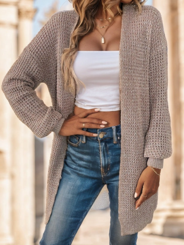 Solid Drop Shoulder Cardigan,Long Sleeve Tops
