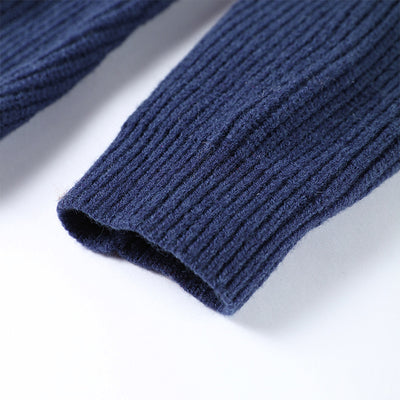 Dark Blue Irregular V-neck Fitted Waist Sweater Knitwear Autumn And Winter