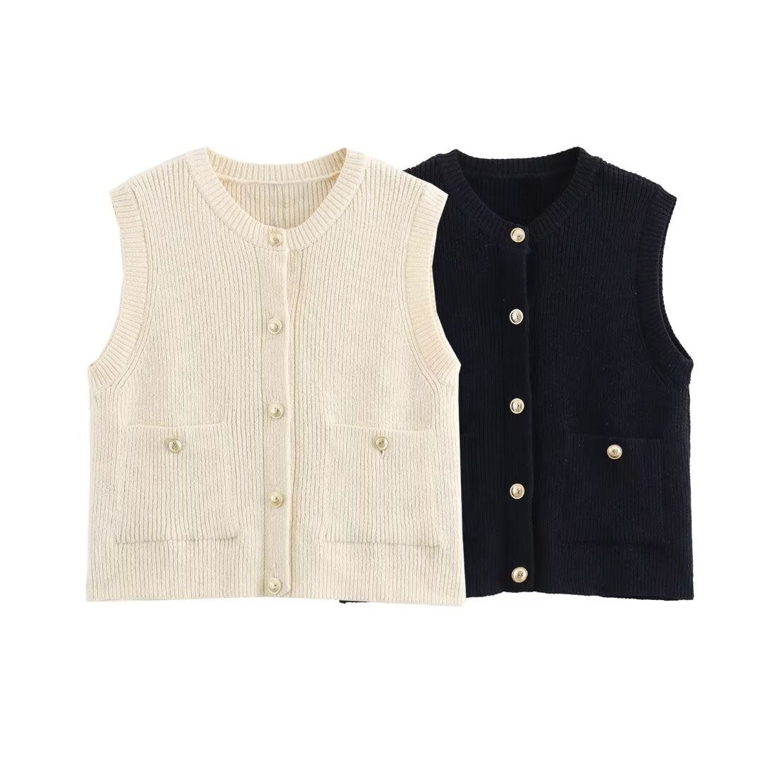 Women's Loose Casual Single-breasted Decorative Knitted Vest