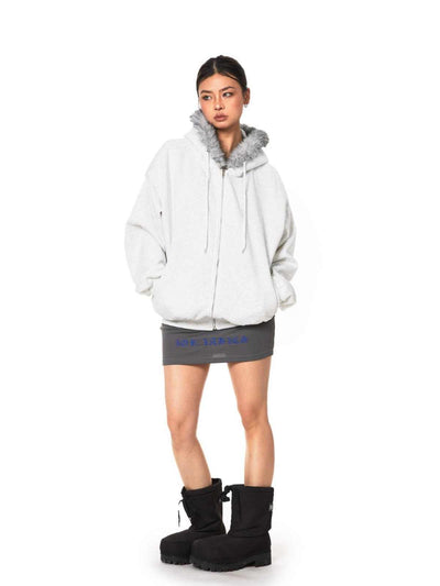 Retro Hooded Cardigan Fur Collar Sweater Loose Casual Women's Coat
