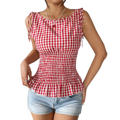 Plaid Camisole Sleeveless Lace Vest
