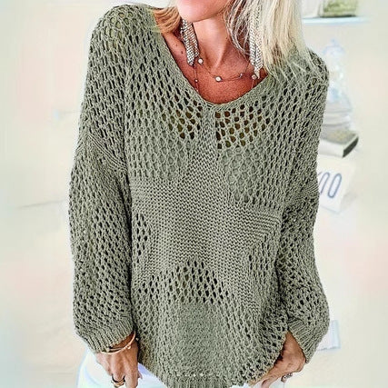 Knitted Hollow-out Women's Blouse Pullover Top