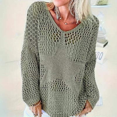 Knitted Hollow-out Women's Blouse Pullover Top