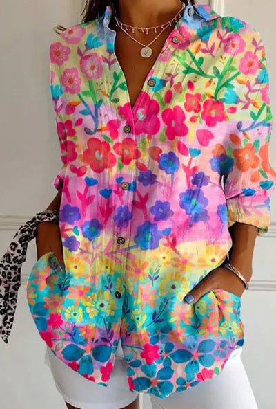 New Women's Long Sleeved Shirt For Summer Fashion, 3D Printed Shirt With Floral Pattern