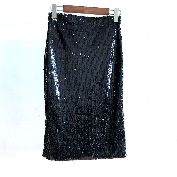 All-matching Elastic Waistband Women's Skirt Sequined Hip Skirt Mid Skirt Women