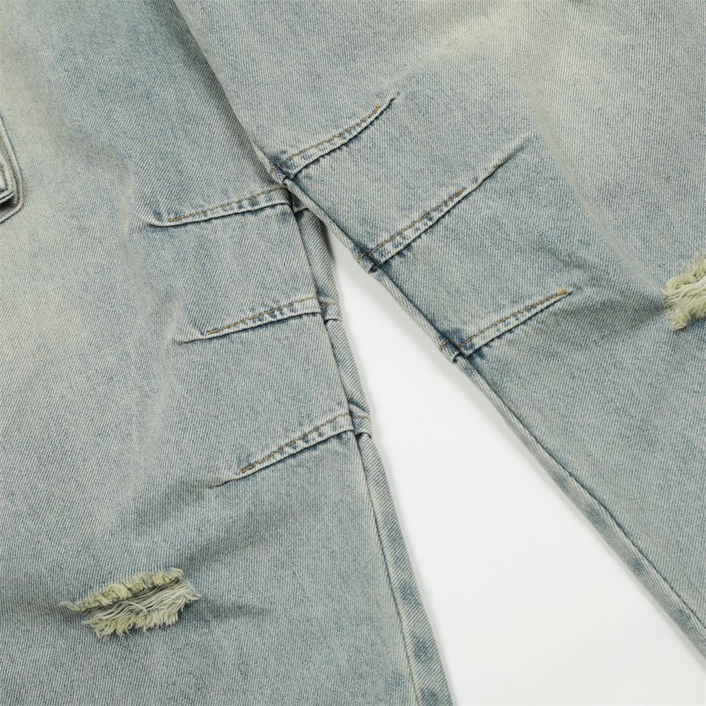 Fashion Washing Hole Cargo Jeans Men
