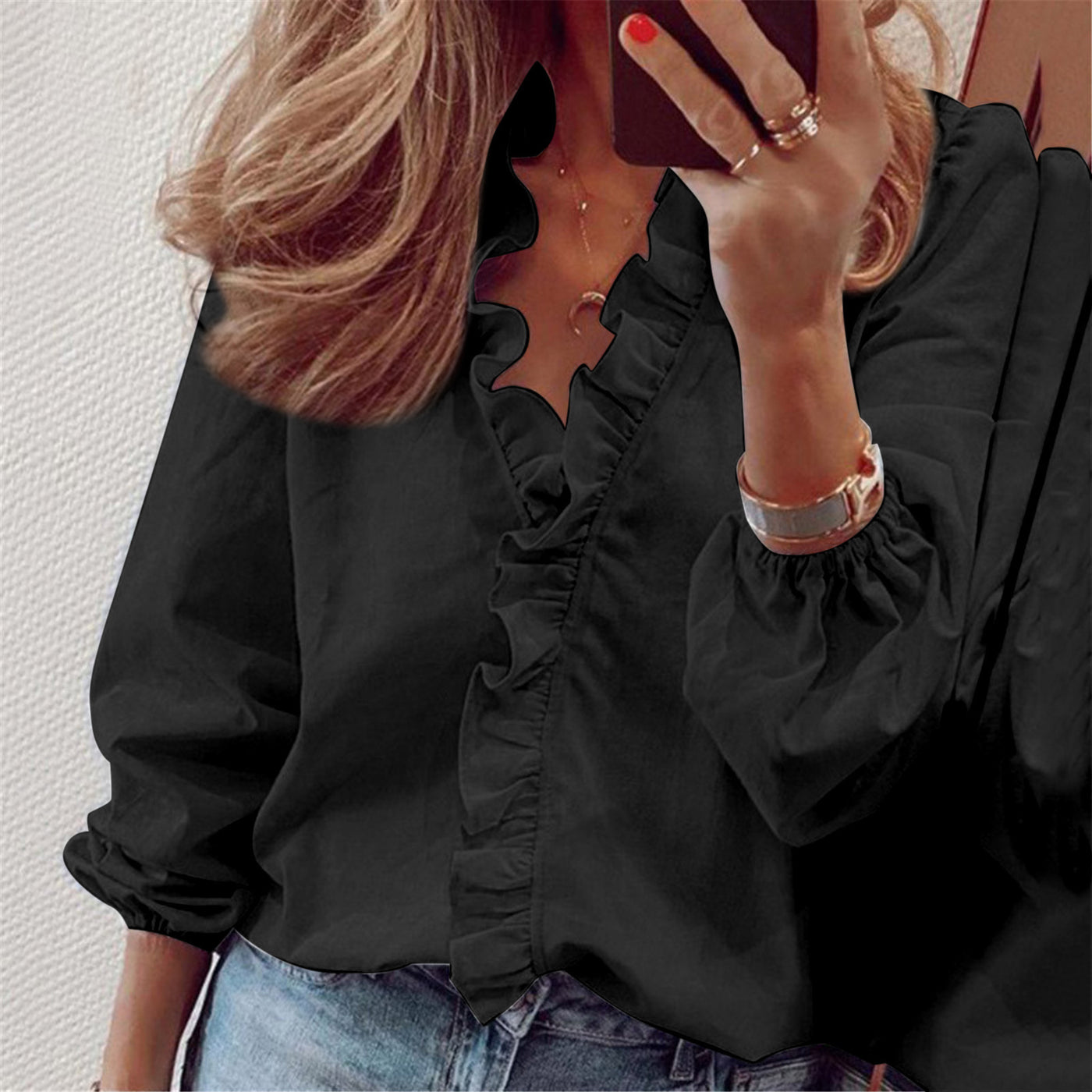 Spring And Summer New Long Sleeved Ruffled Blouse Women's Shirt Business Casual