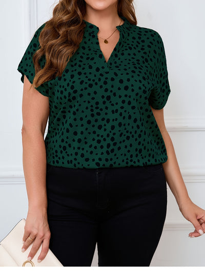 Women's Plus Size Casual Summer Irregular Polka Dot V-Neck Work Top