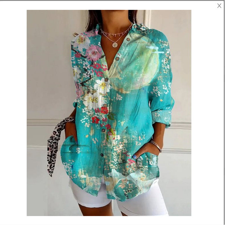 New Women's Long Sleeved Shirt For Summer Fashion, 3D Printed Shirt With Floral Pattern