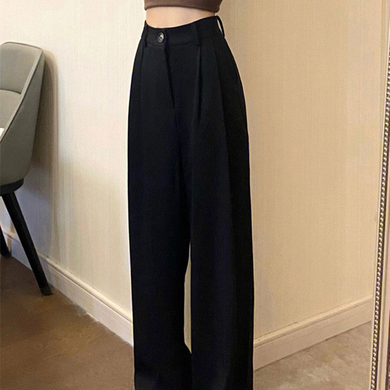 Black Wide-leg Suit Pants Women's Thin