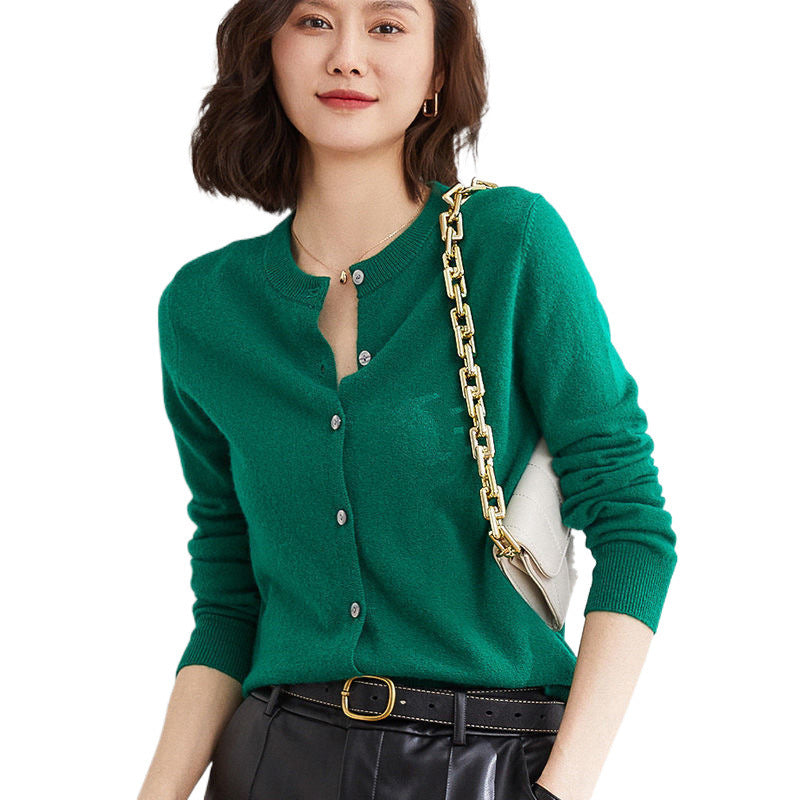 Round Neck Knitted Cardigan Coat For Women