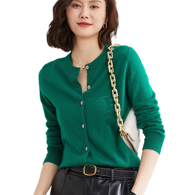 Round Neck Knitted Cardigan Coat For Women