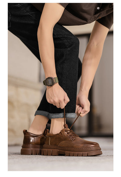Genuine Leather Breathable Platform Height Increasing Work Casual Shoes