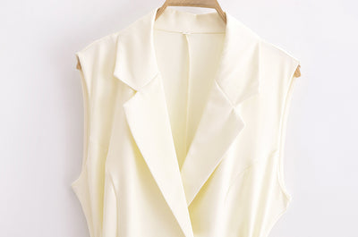 European And American Double Breasted With Belt Vest Pleated Skirt Dress