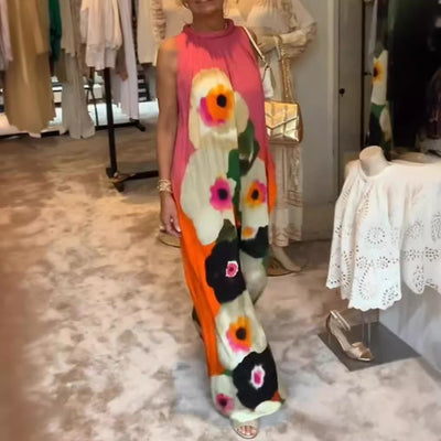 Round Neck Printing Dress Women
