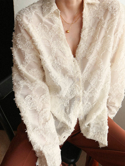Fashion Special-interest Sense Of Design Shirt Jacquard Simple Temperament Long Sleeve All-matching