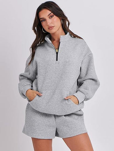 Shorts Sweater Pocket Two-piece Suit For Women