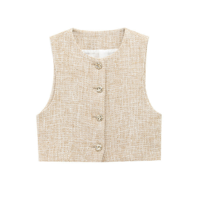 Fashionable Textured Short Vest With Belt Textured Culottes