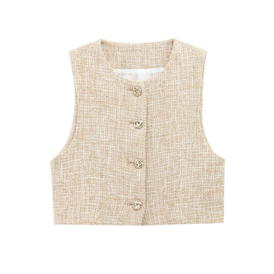 Fashionable Textured Short Vest With Belt Textured Culottes