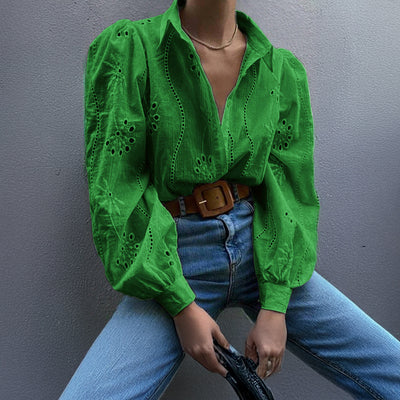 Casual Loose Fashion Hollowed-out Puff Sleeve Cardigan Top Women's Clothing